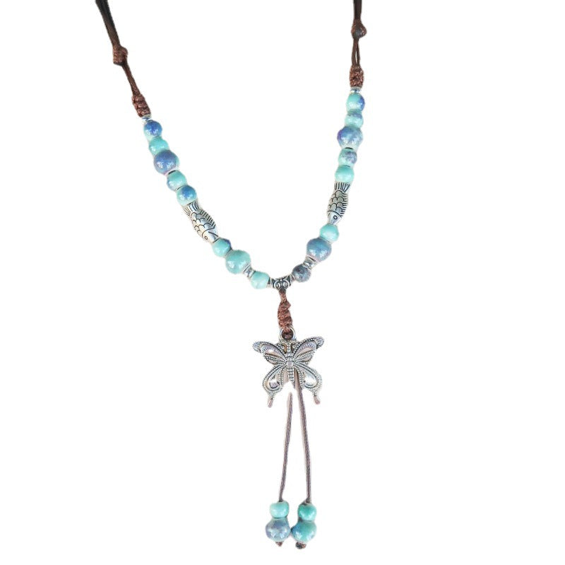 Women's Butterfly Braided Rope Chinese Ethnic Retro Light Luxury High-grade Necklace