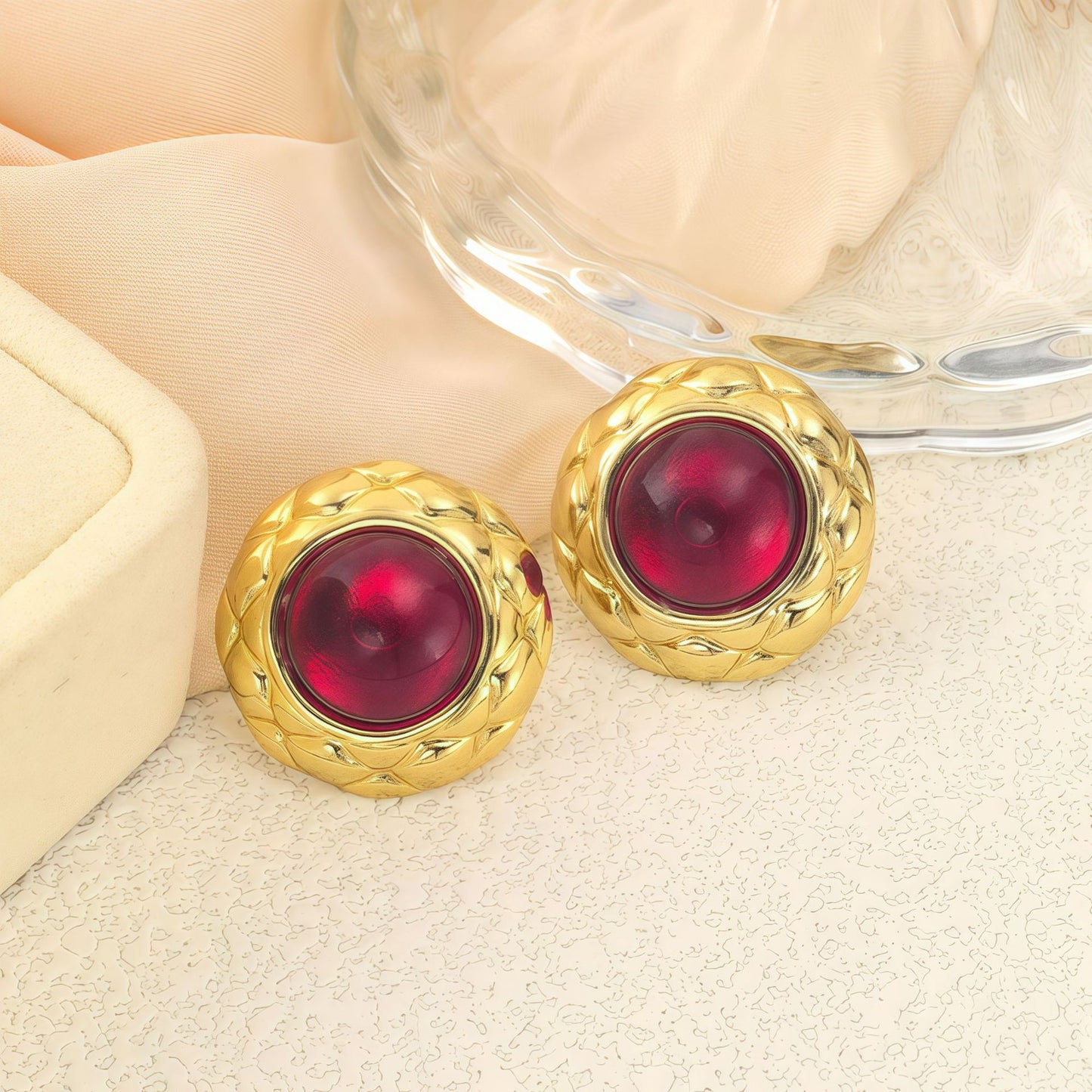 Stainless Steel Geometric Round Ear Light Luxury High-grade Color Stud Earrings