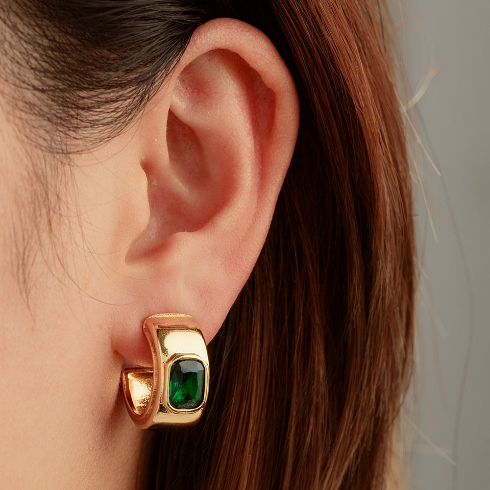 Women's Titanium Steel Gold Plated Emerald Niche Earrings