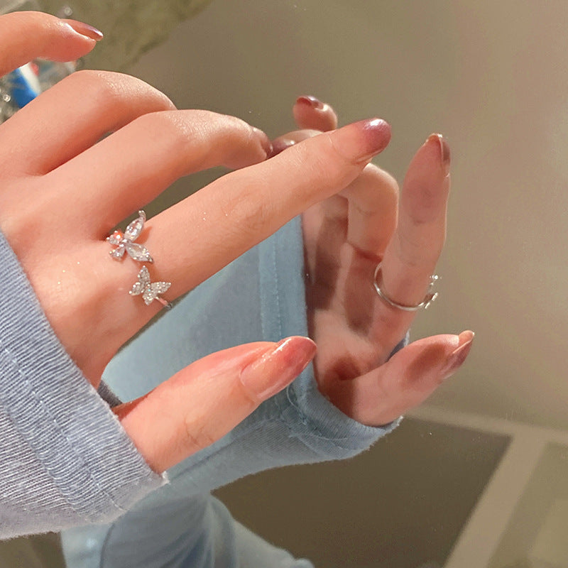 Affordable Luxury Style Double Zircon Sterling Sier Female Ring