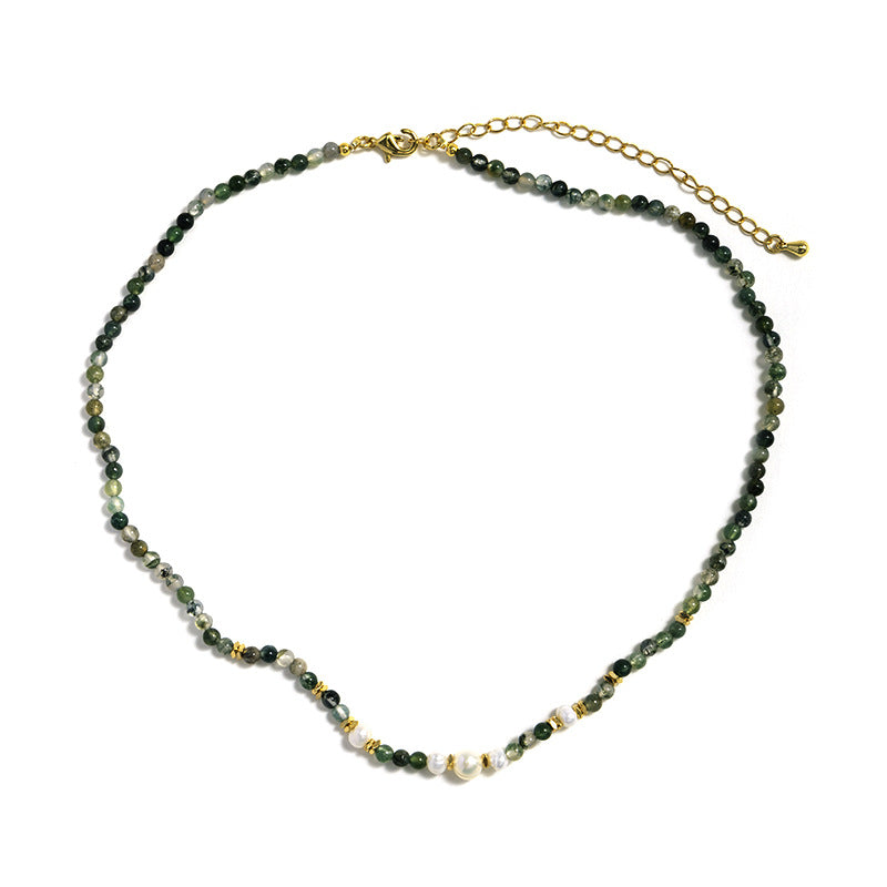 Fashionable Exquisite Twin Light Luxury Green Phantom Natural Real Pearl Necklaces