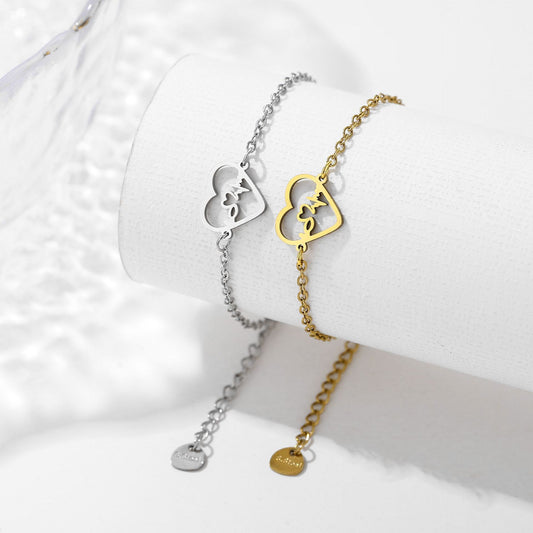 Steel Heart Hollow Heartbeat Fashion Simple Heart-shaped Bracelet