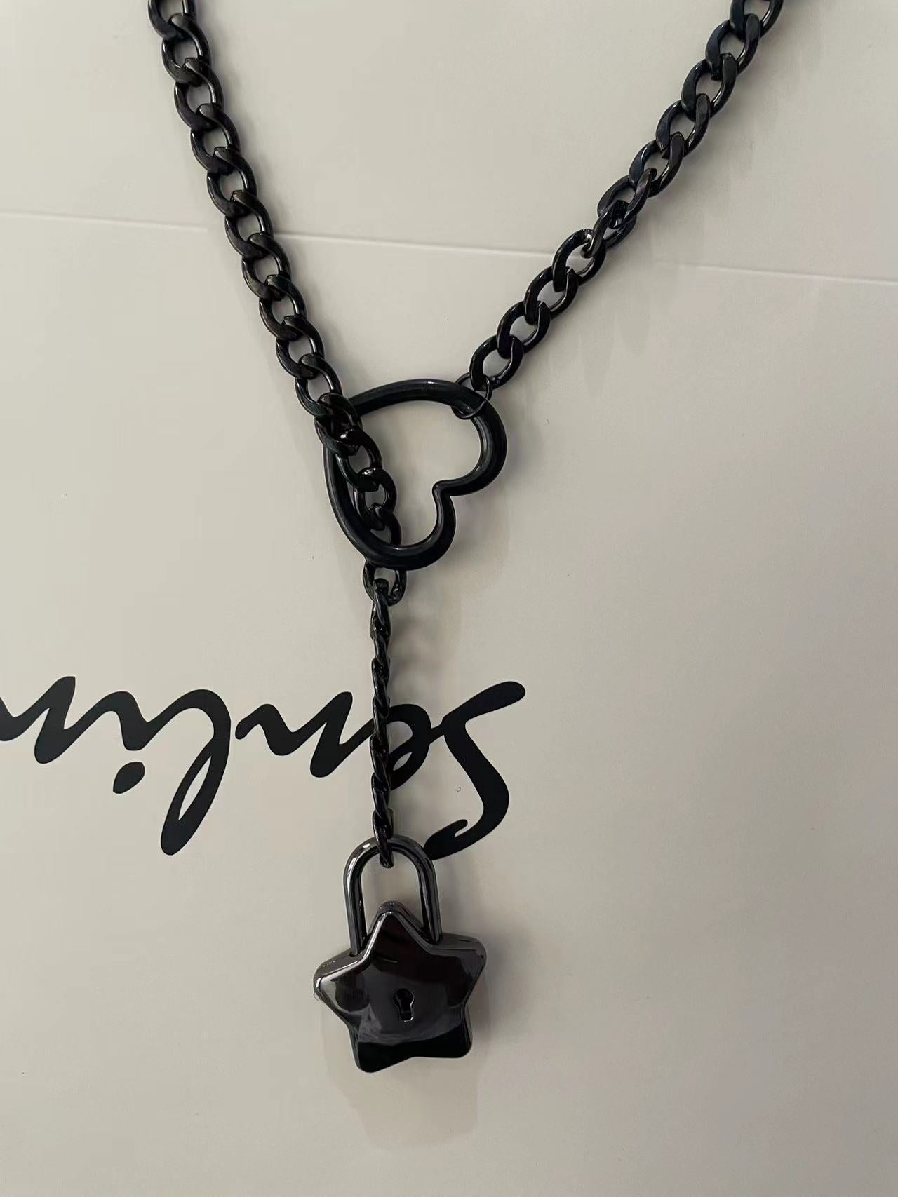 Punk Gothic Cuban Adjustable Love Heart Necklace