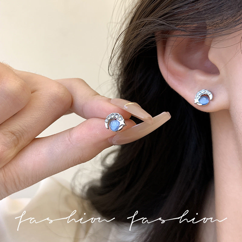 Series Mini Blue Zircon Female Niche Advanced Earrings