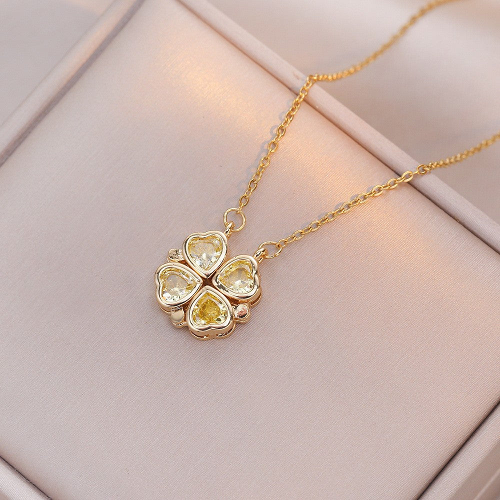 Women's Steel Cross Chain Open Close Four-leaf Flower Necklace