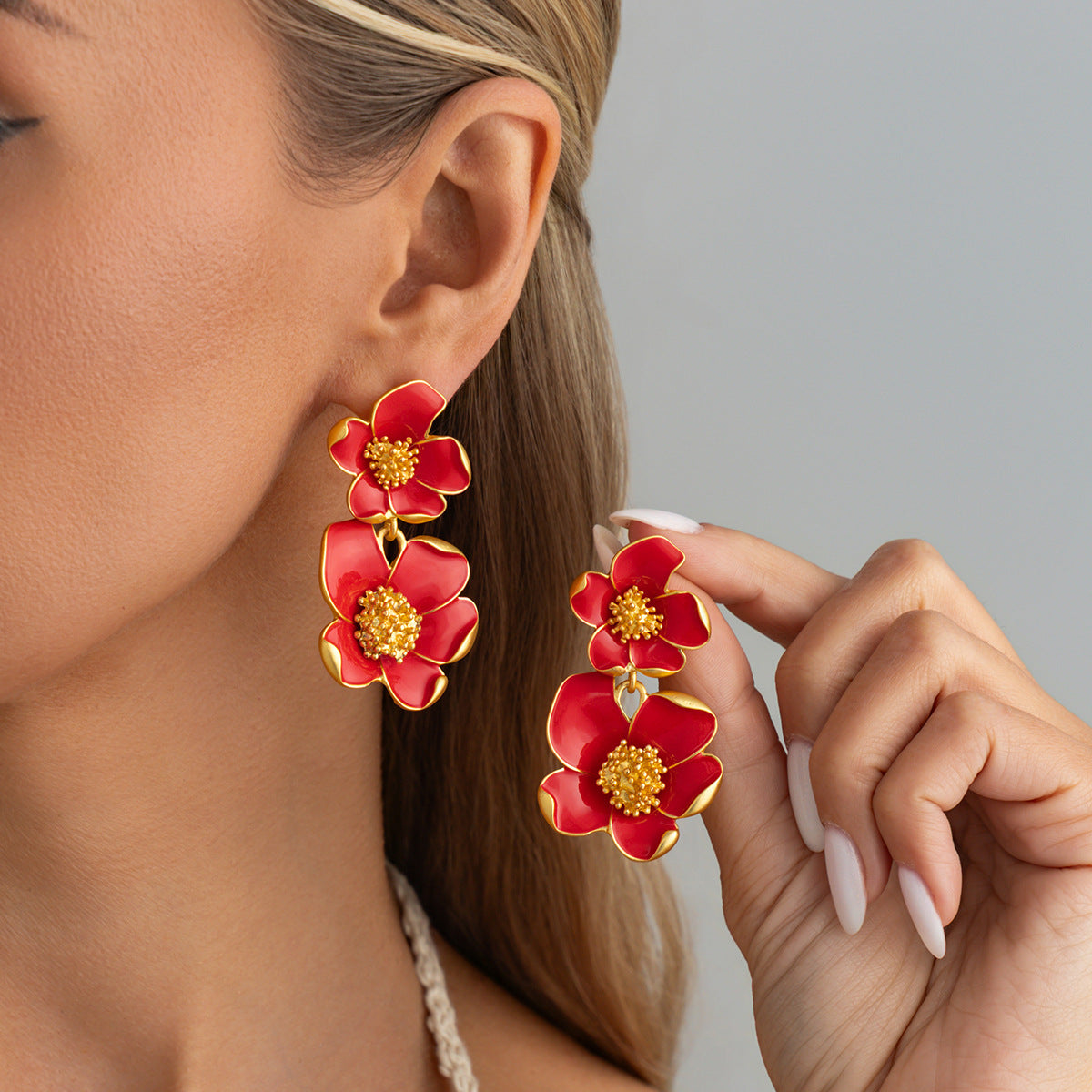 Colorful Oil Three-dimensional Flower Sweet Style Artistic Retro Metal Rings