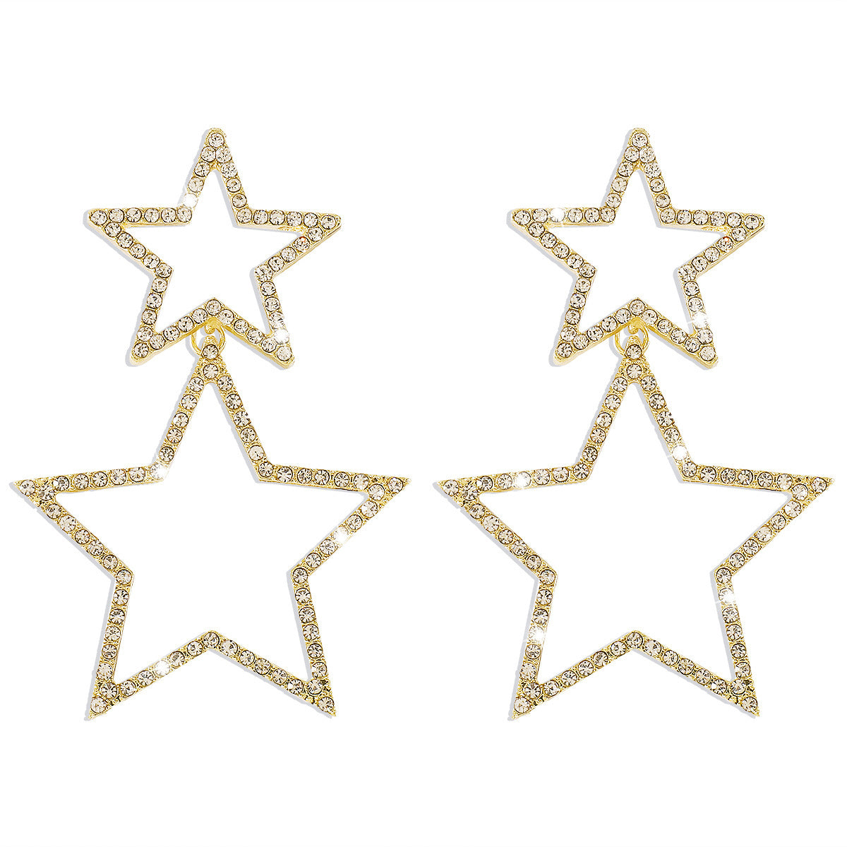 Rhinestone Pentagram Double Layer Personality Eardrops Earrings