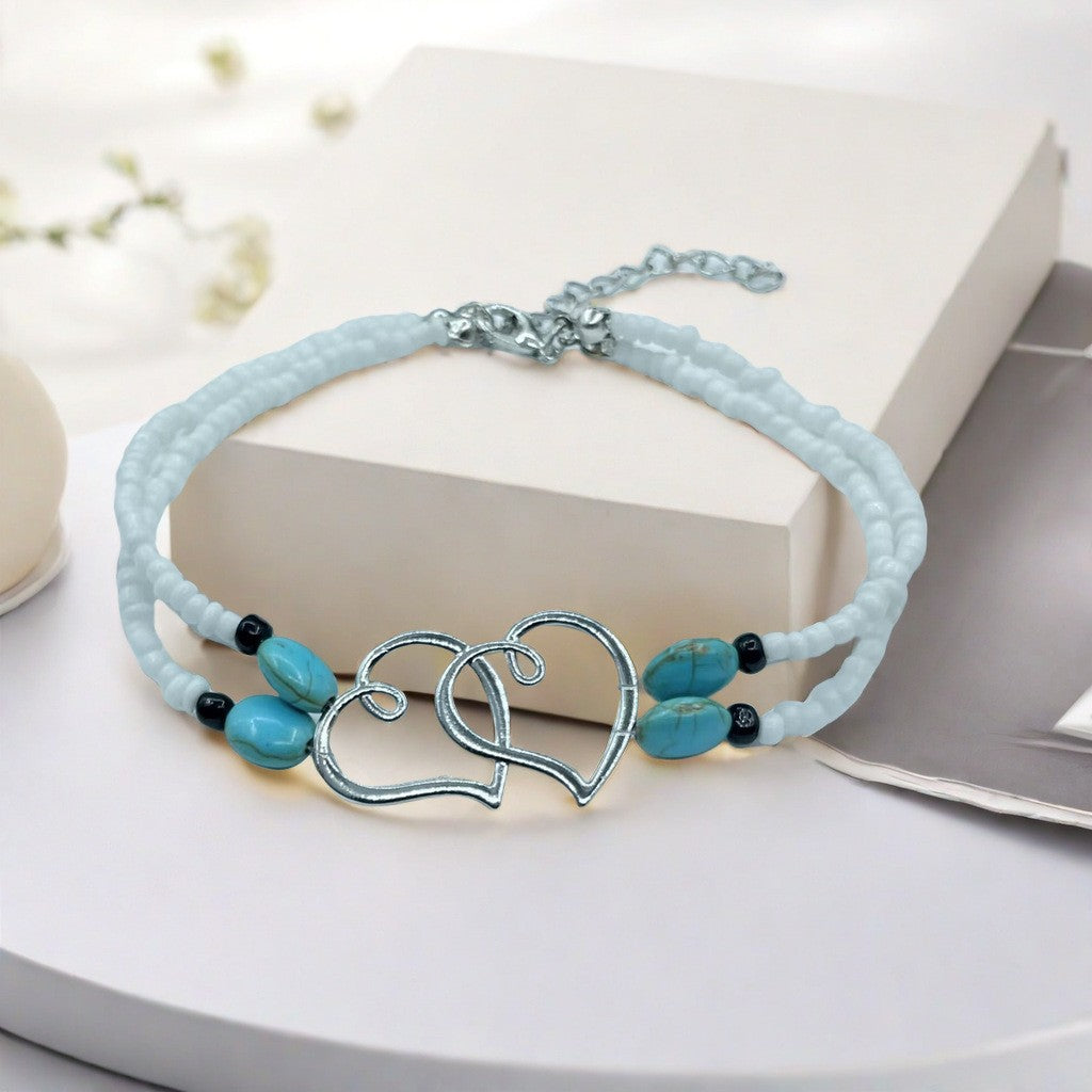 Fashion Vacation Style Alloy Double Love Bohemian Resin Bead Beach Bracelet