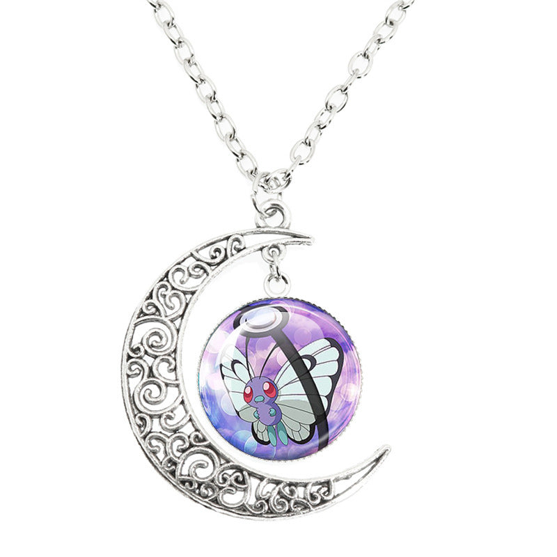 Anime Alloy Moon Time Gem Cabochon Necklaces
