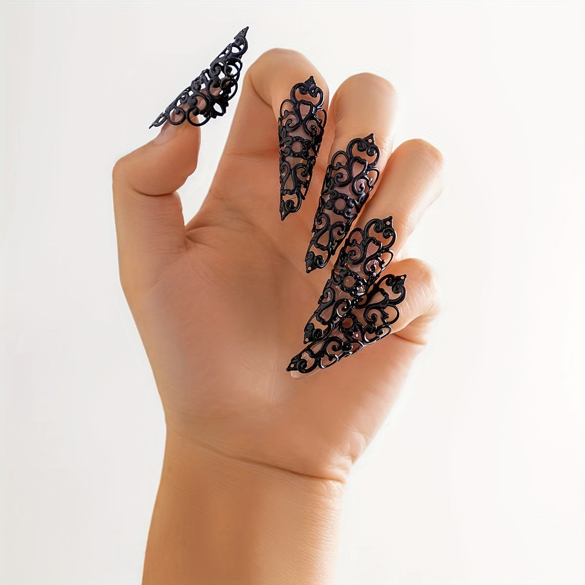 Hollow Pattern Tapered Fingernail Metal Female Rings
