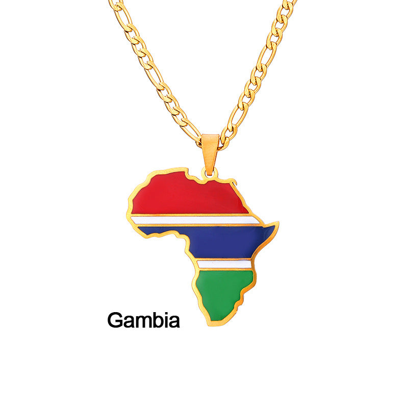 African Drip Oil Stainless Steel Map Geometric Necklace