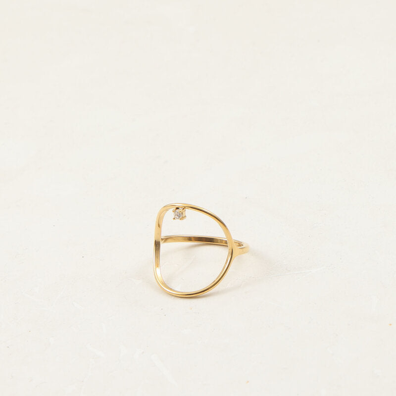 Large Circle Inlaid Fine Zircon Titanium Steel Rings
