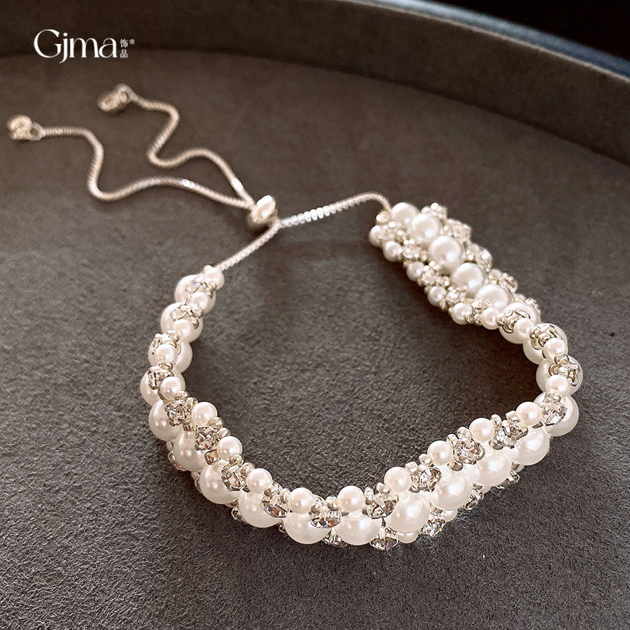 Women's Baroque Retro Diamonds Pull-out Pearl Light Luxury High-grade Elegant Graceful Bracelets