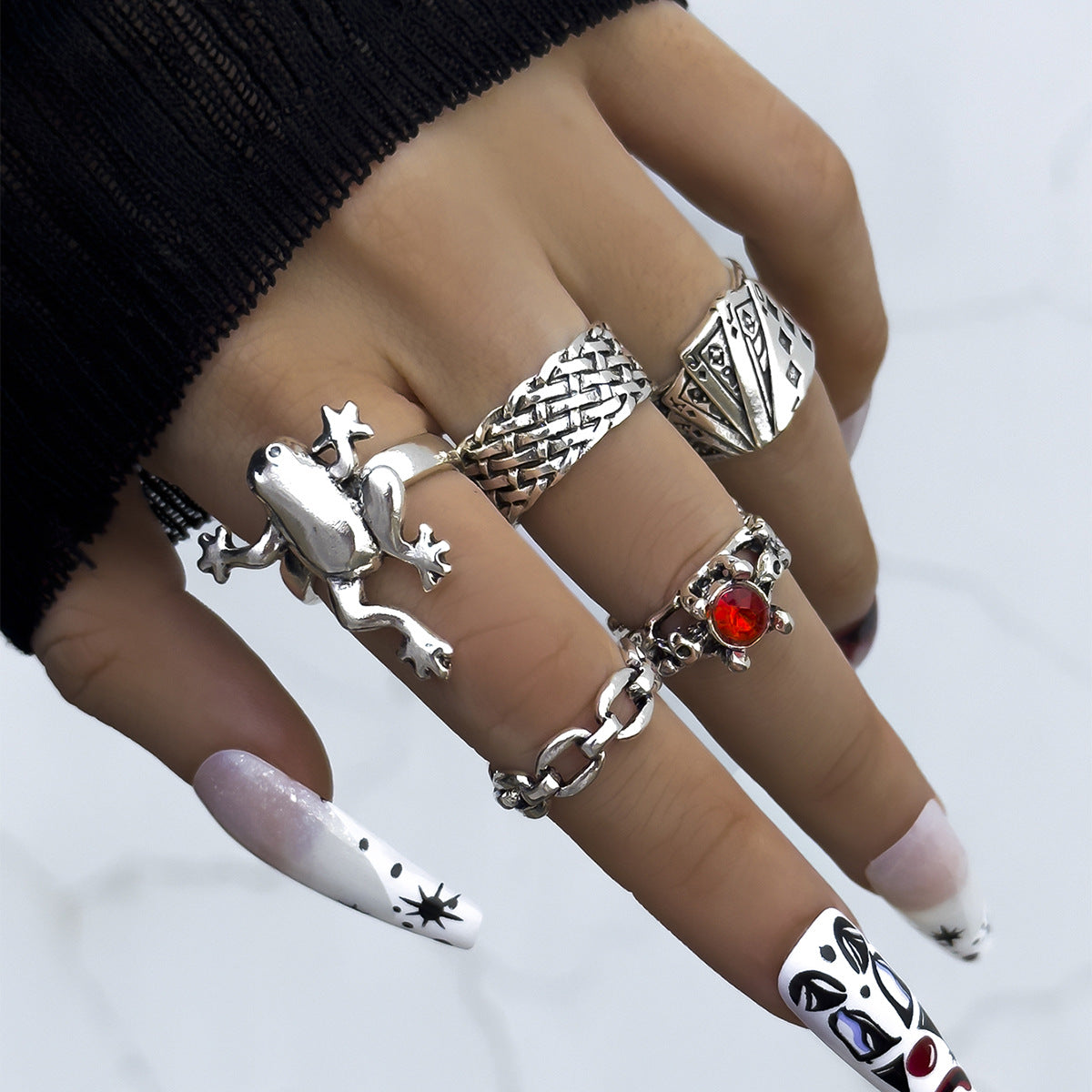 Men's Retro Old Spider Snake Bat Skull Ring