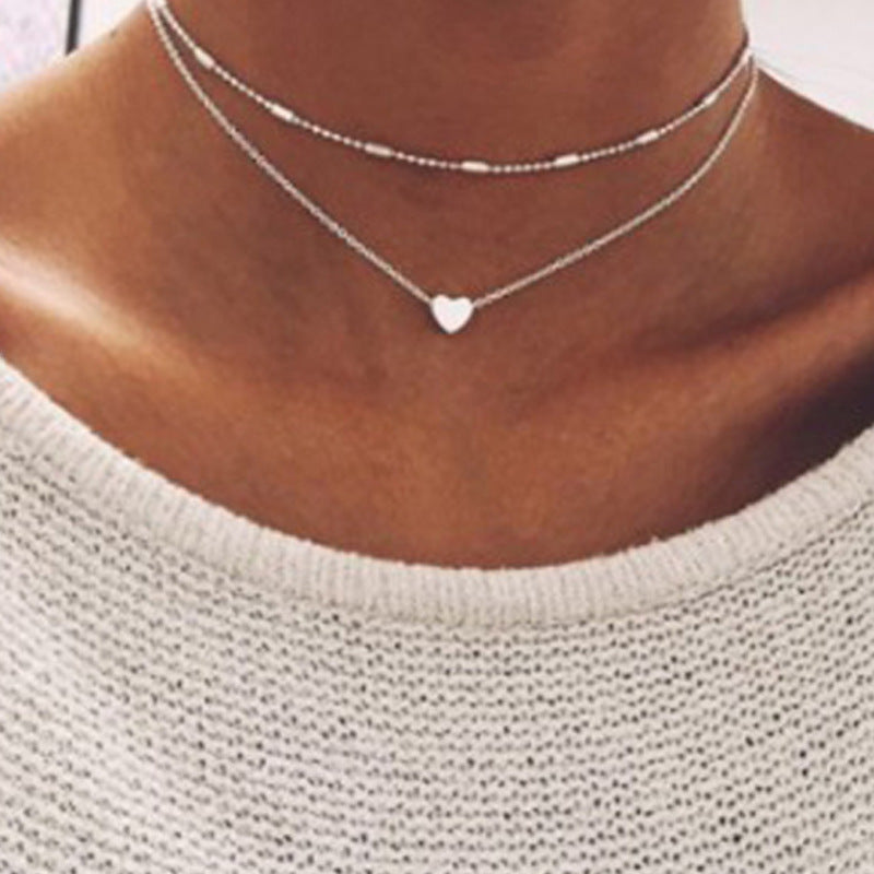 Women's Simple Trendy Heart-shaped Street Shot Copper Peach Heart Multilayer Necklace