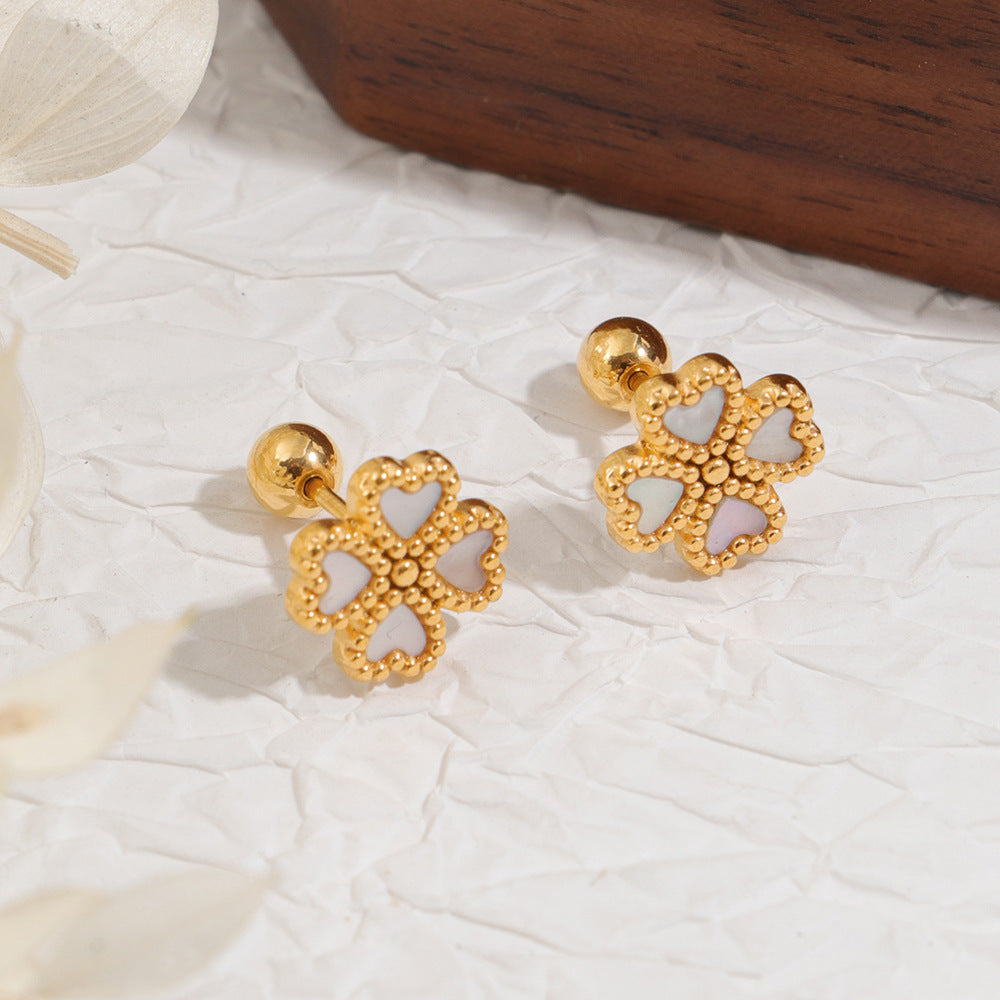 Women's Steel Clover Fritillary Ear Twist Screw Fashion Classic Stud Earrings