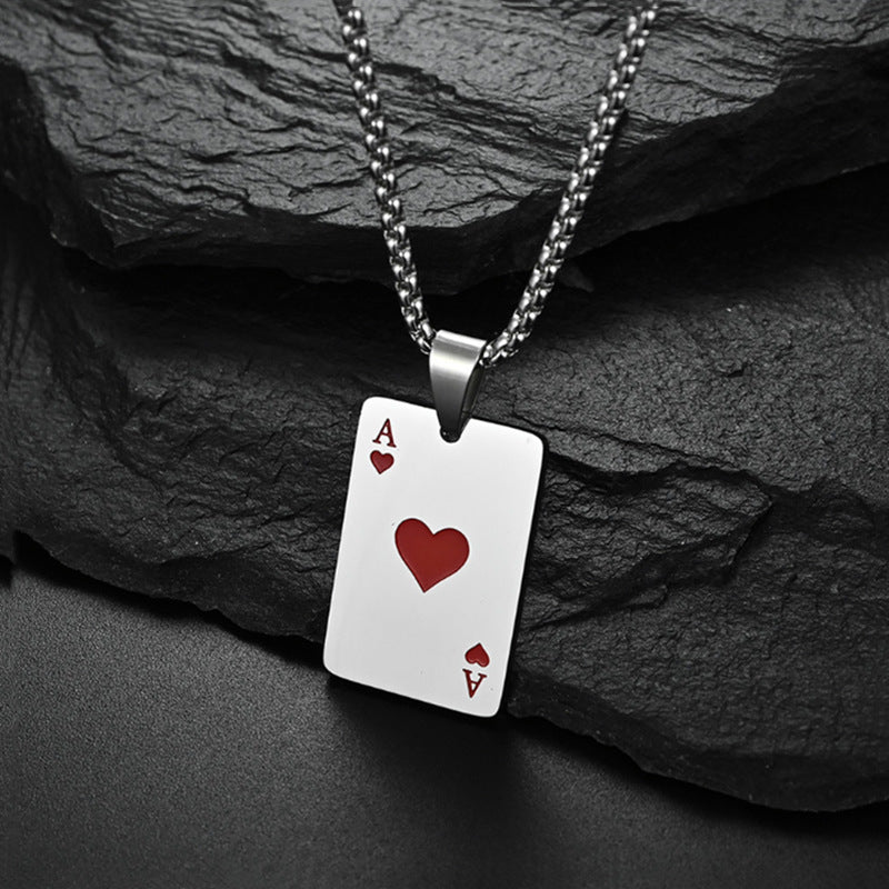 Personality Red Peach Playing Card Trendy Cool Necklaces