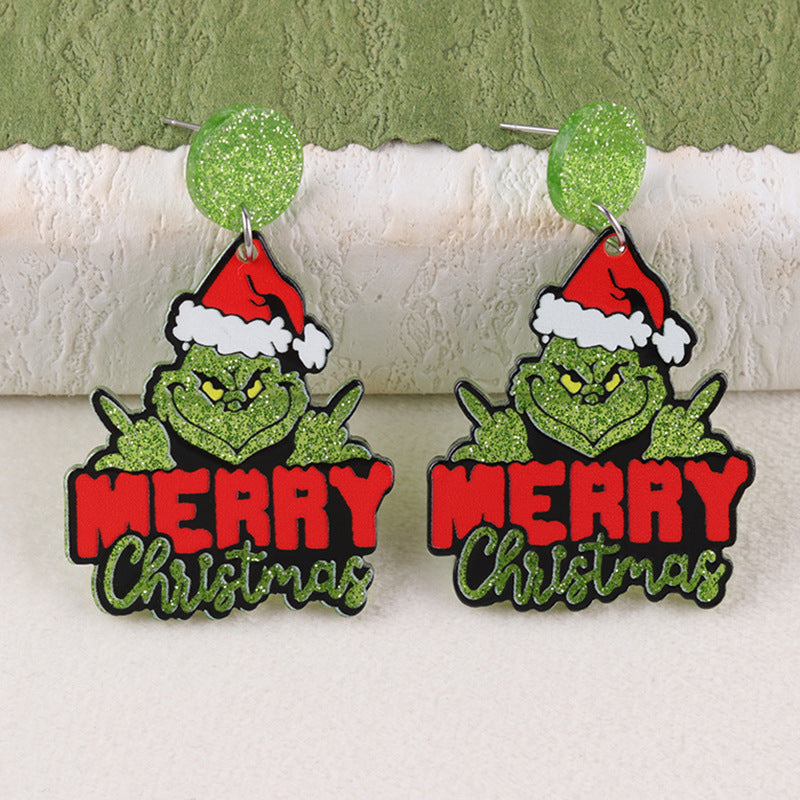 Christmas Niche Green Strange Acrylic Cartoon Earrings