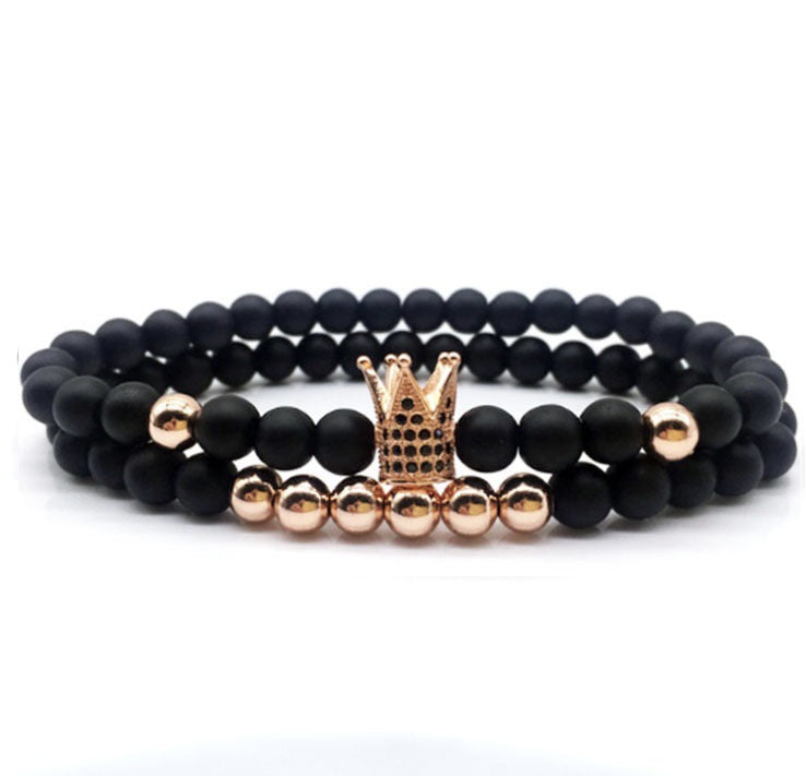 Black Grinding Micro Inlaid Zircon Crown Couple Low Bracelet