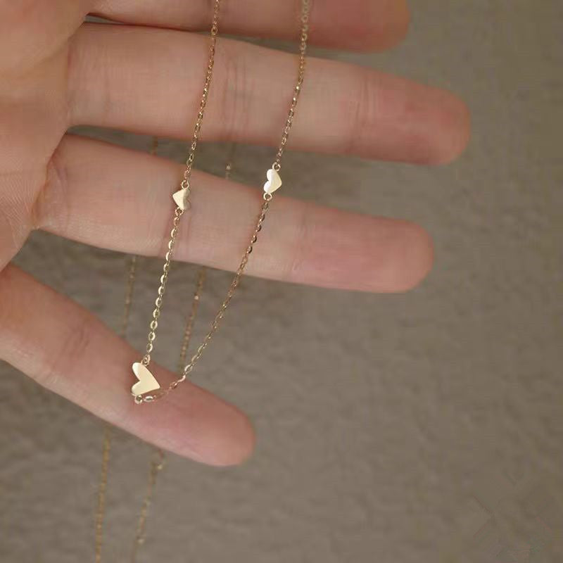 Women's Sier Three Heart-shaped Gold-plated Simple Clavicle Necklaces