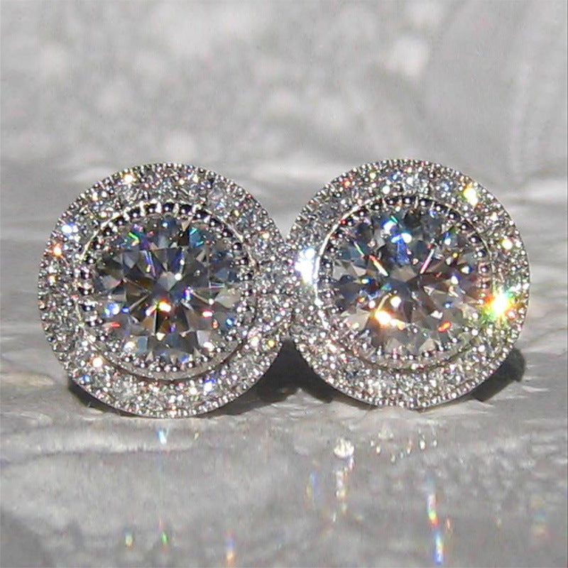 Inlaid Super Shiny Round Zircon Full-jeweled Stud Earrings