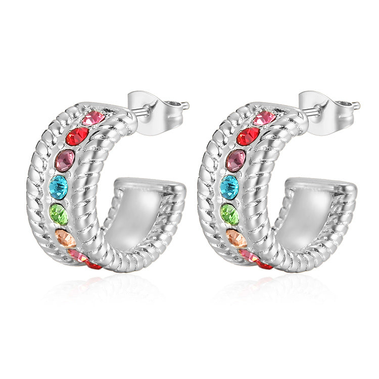 Women's Retro Stainless Steel Rhinestone Trendy Fashion Earrings