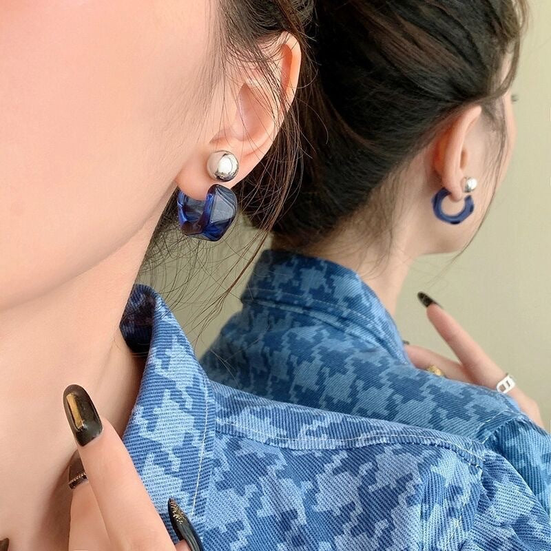 Irregular Resin Acrylic Ear Multiple Ways To Wear Shaped Stud Earrings