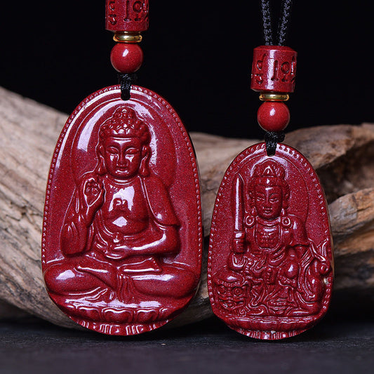 Women's Cinnabar Buddha Avalokitesvara Male Zodiac Sign Necklaces