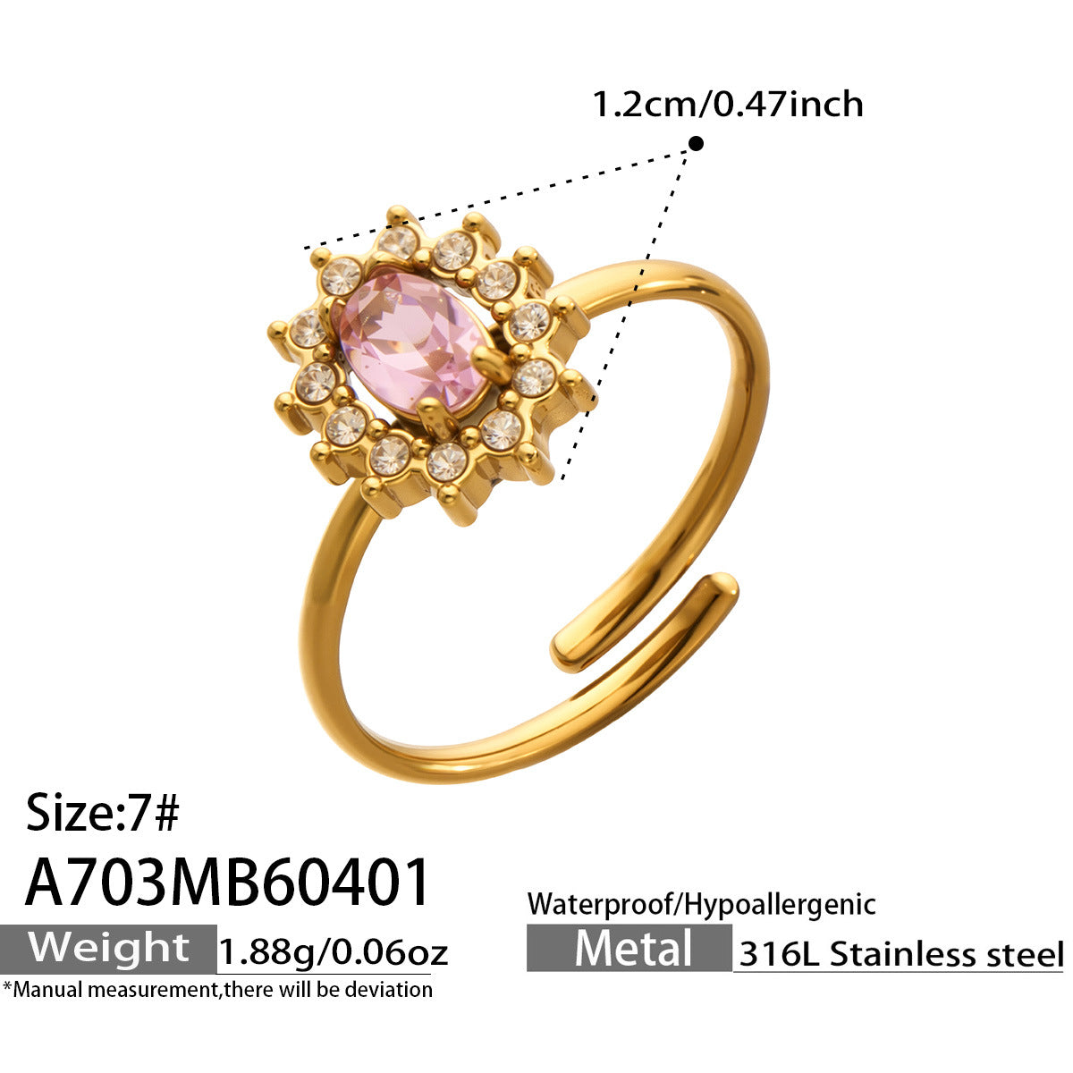 Women's Steel Colored Glass Flower Open Gold Ring