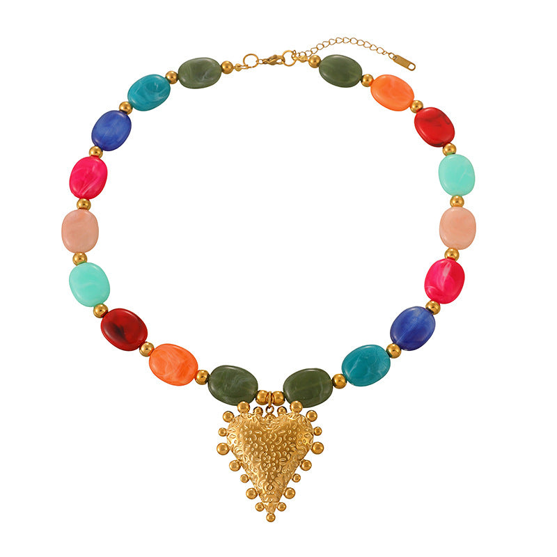 Women's Colorful Crystal String Beads Love Contrast Color Necklace