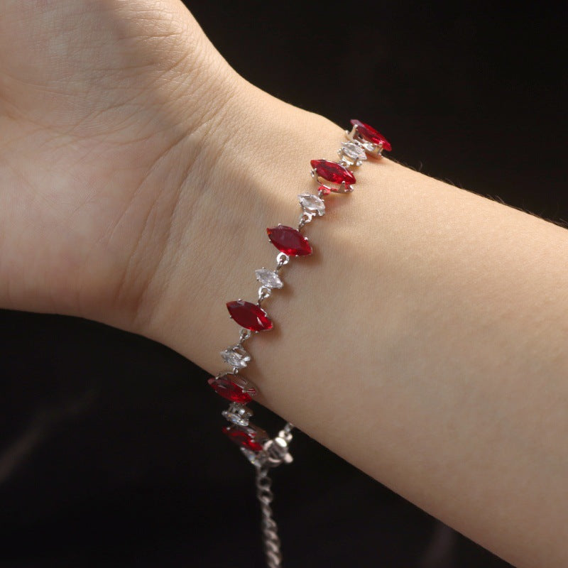 Women's Ruby Diamond Shiny Zircon Stainless Steel Bracelets
