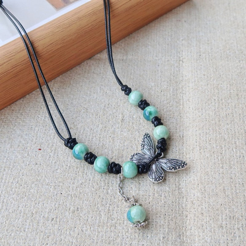 Women's Vintage Ethnic Style Ceramic Long Sweater Necklace