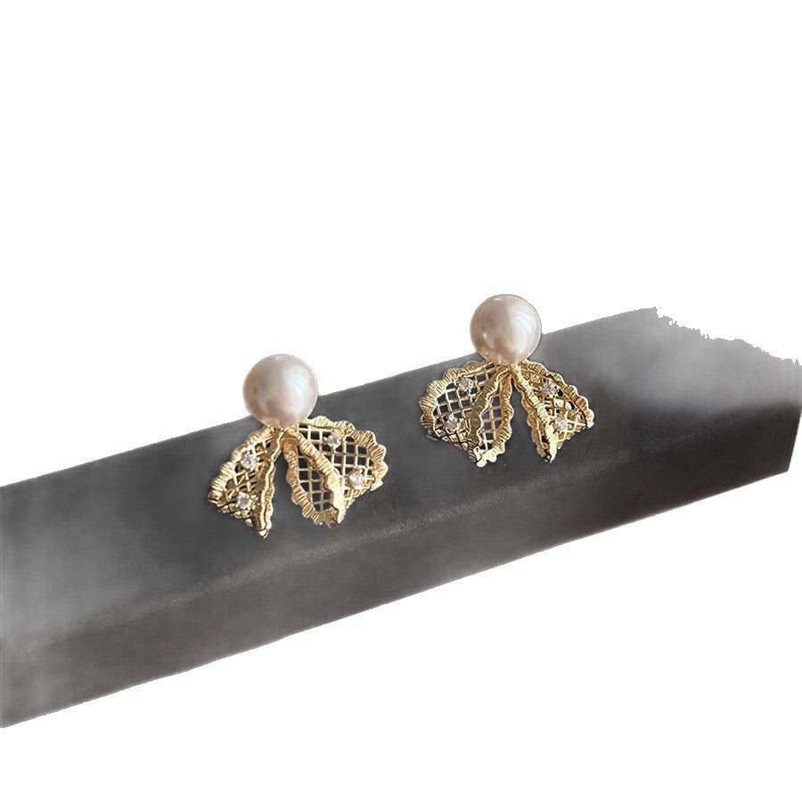 French Style Metal Lace Bow Pearl High-grade Exquisite Rings