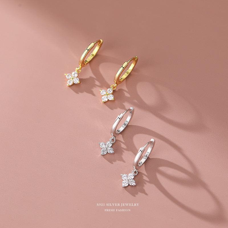 Clip Korean Style Simple Graceful Diamond Four-leaf Live Ear Buckle