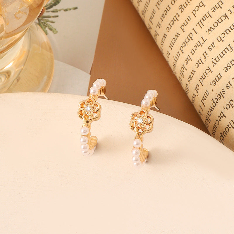 Simple Retro Sier Needle Pearl High Sense Ear Earrings