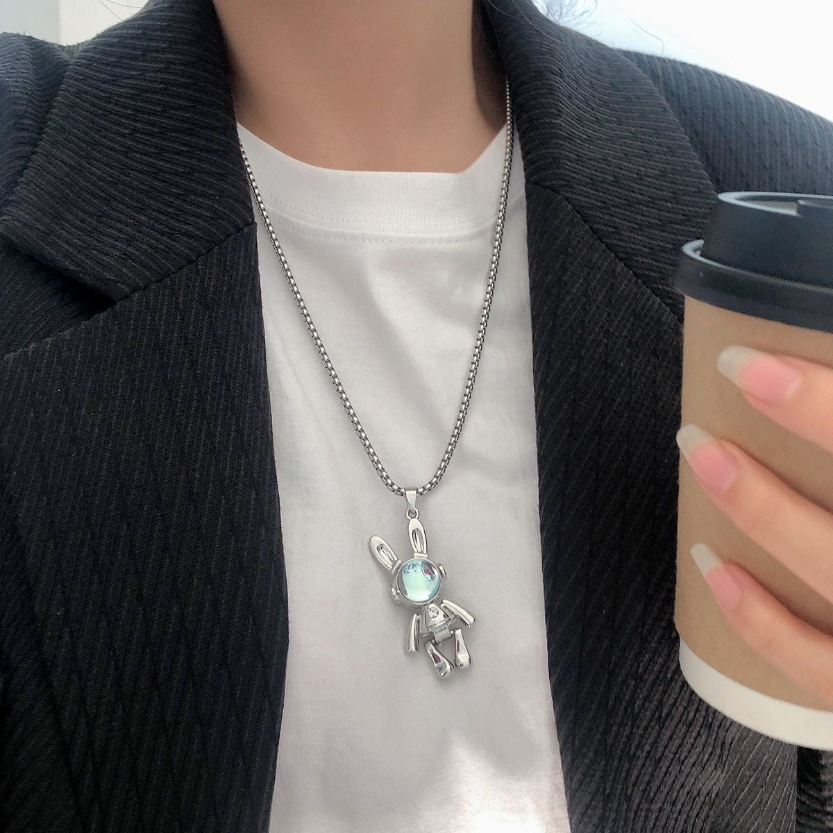 Men's Hop Trendy Cool Letter Korean Style Sweater Chain Necklace