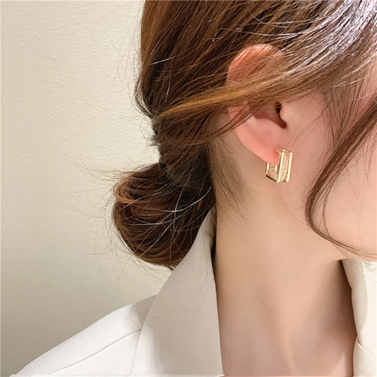 Mesh Design Fashion Hollow Gold Silk Woven Elegant Earrings