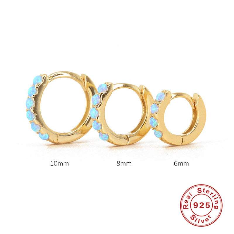 Sterling Sier Round Opal Diamond Fashion Ear Buckle