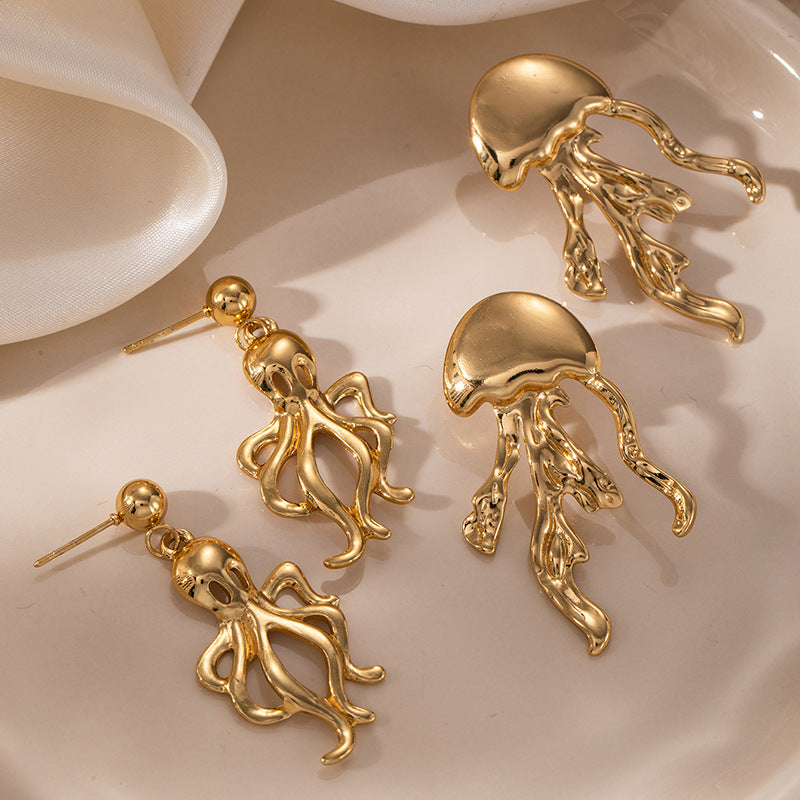 Popular Stainless Steel Jellyfish Beach Vacation Style Stud Earrings