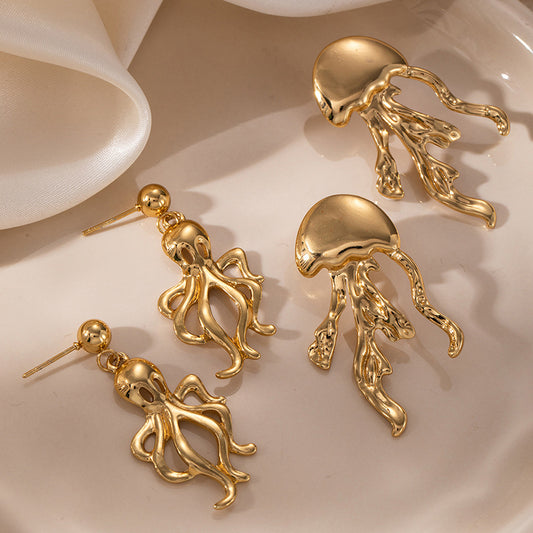 Popular Stainless Steel Jellyfish Beach Vacation Style Stud Earrings