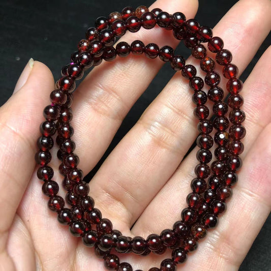 Natural Garnet Wine Red Three-ring Round Beads Bracelets