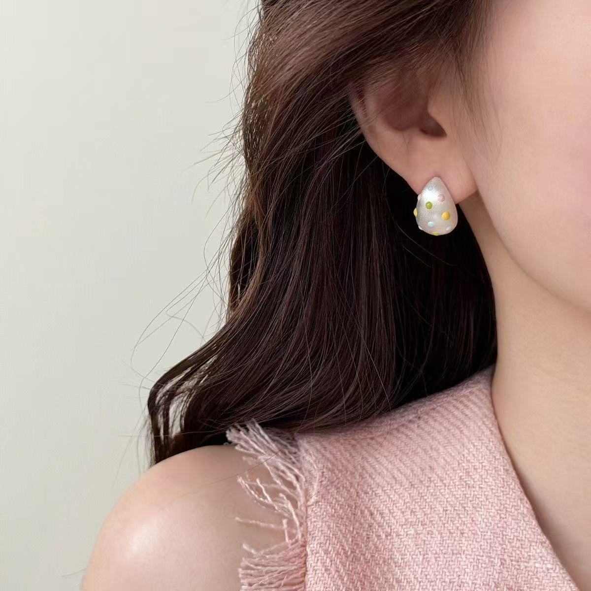 Polka-dot Lined Sier Bean-shaped Niche Sweet Earrings