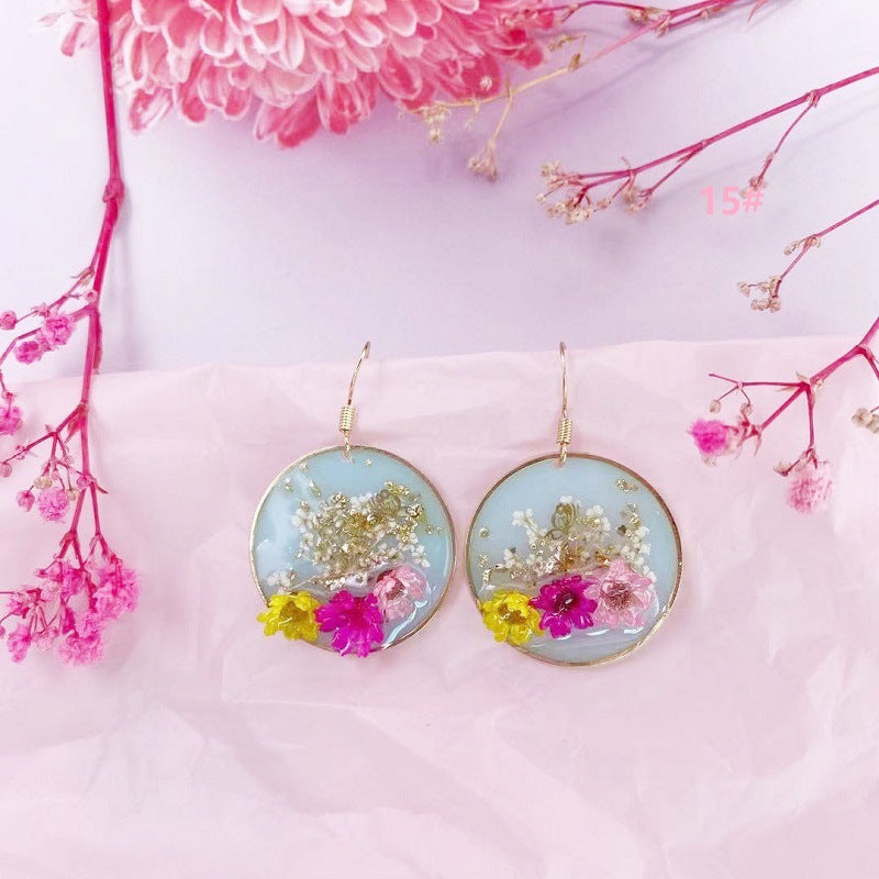 Women's Dried Flower Fresh Real Gold Foil Stud Earrings