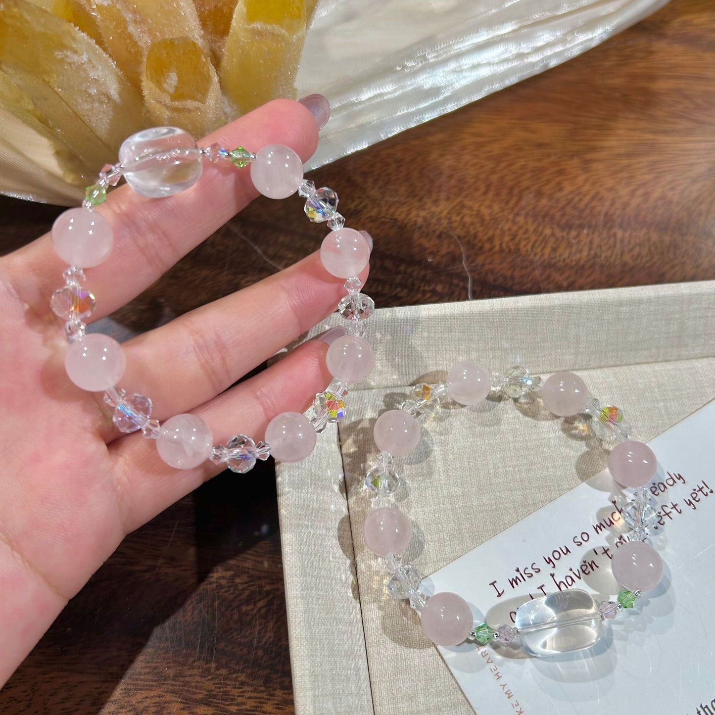 Pink Jade With Cut Crystal Gentle Fresh Bracelets