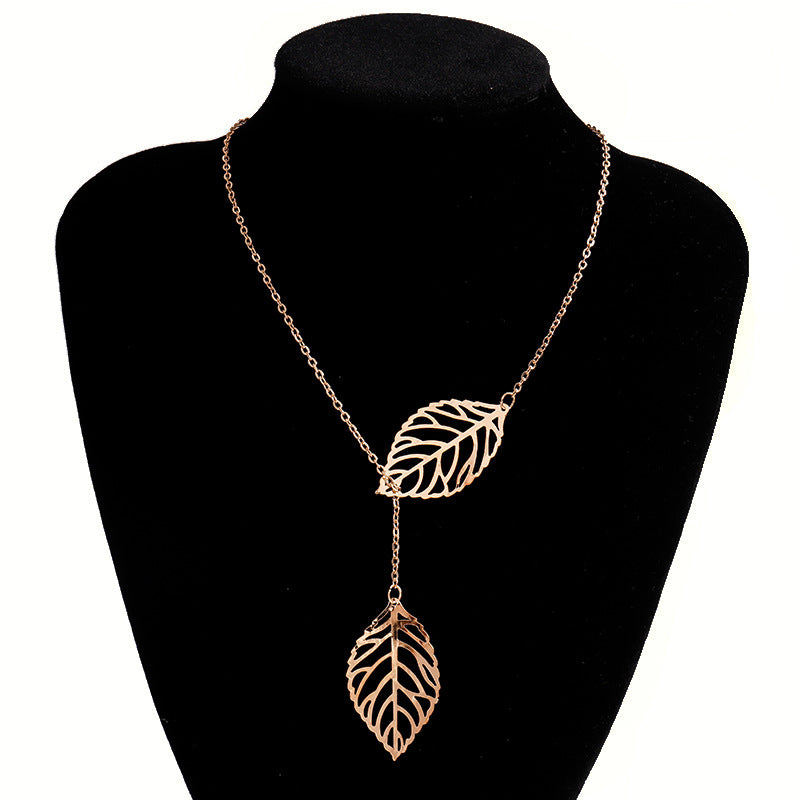 Fashion Trendy Mori Style Metal Leaves Double Necklaces