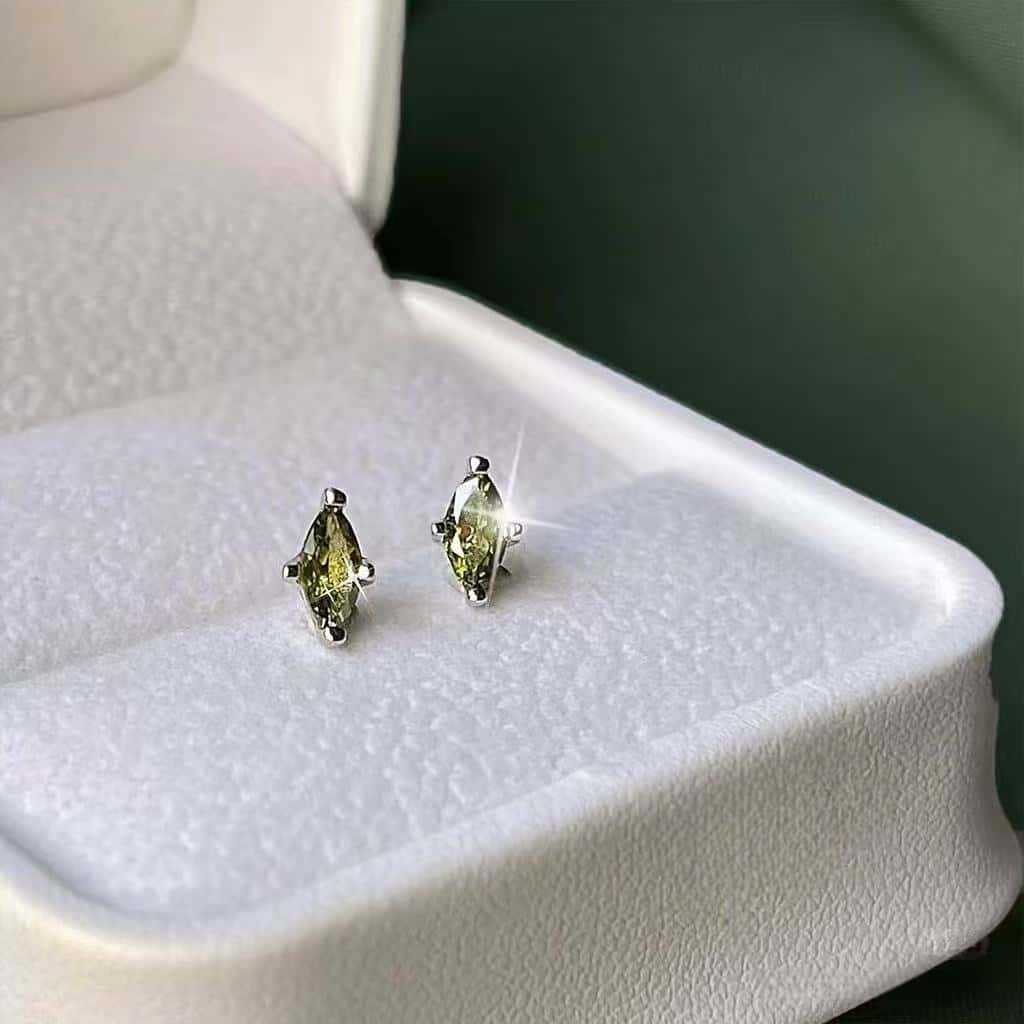 Sterling Sier Gold Plated Olive Green Horse Eye Zircon Mini Earrings