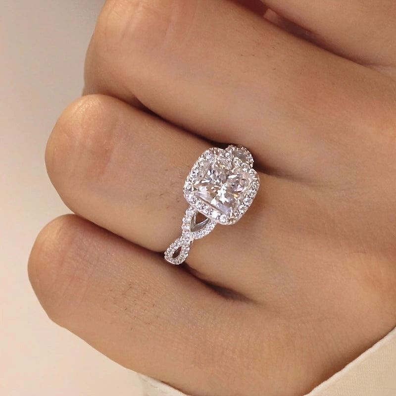 Women's Cross Square Zircon Engagement Wedding Ring