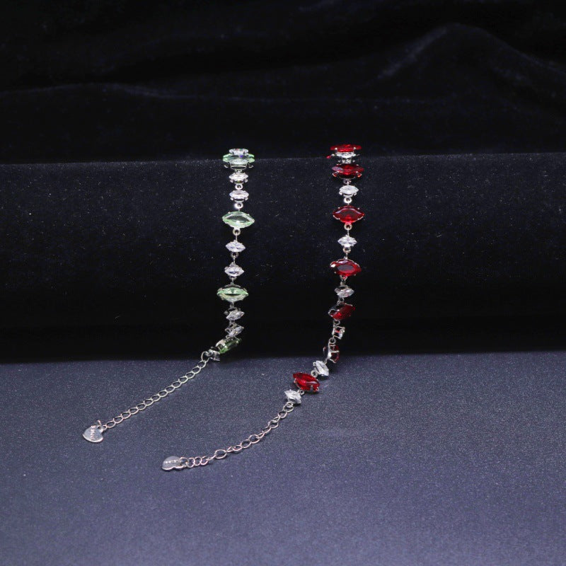 Women's Ruby Diamond Shiny Zircon Stainless Steel Bracelets