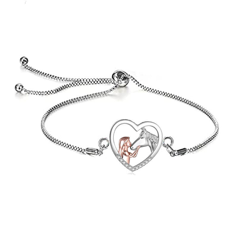 Fashion Heart-shaped Horse Two-color Rose Gold Necklaces