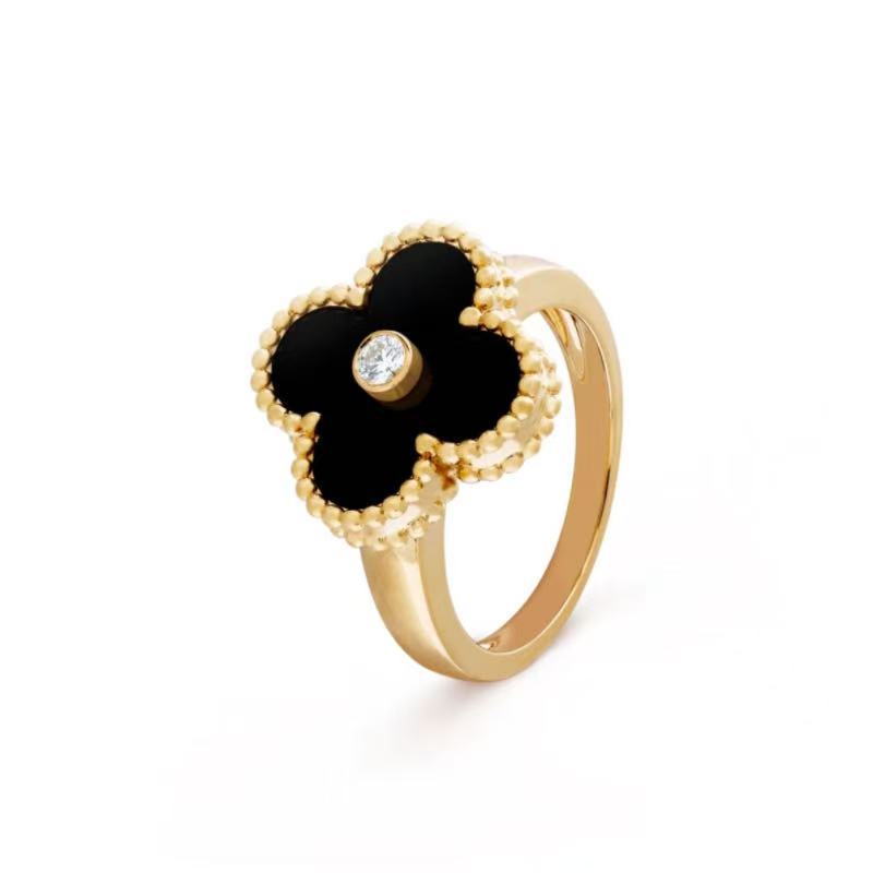 Gold High Version November's Clover Rose Natural Fritillary Full Diamond Rings